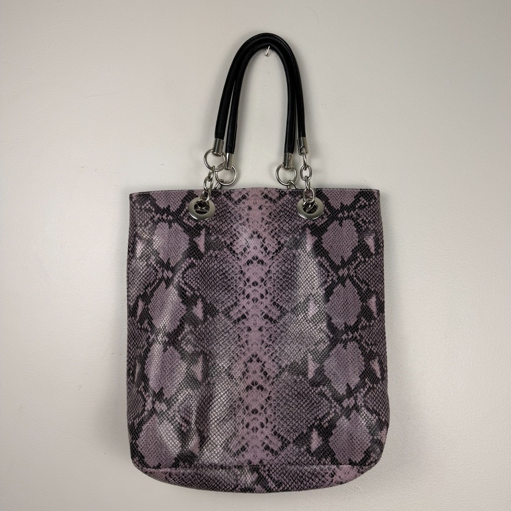 Cynthia Rowley Tote Bag Women's Purple Snakeskin Embossed Leather Chain Strap